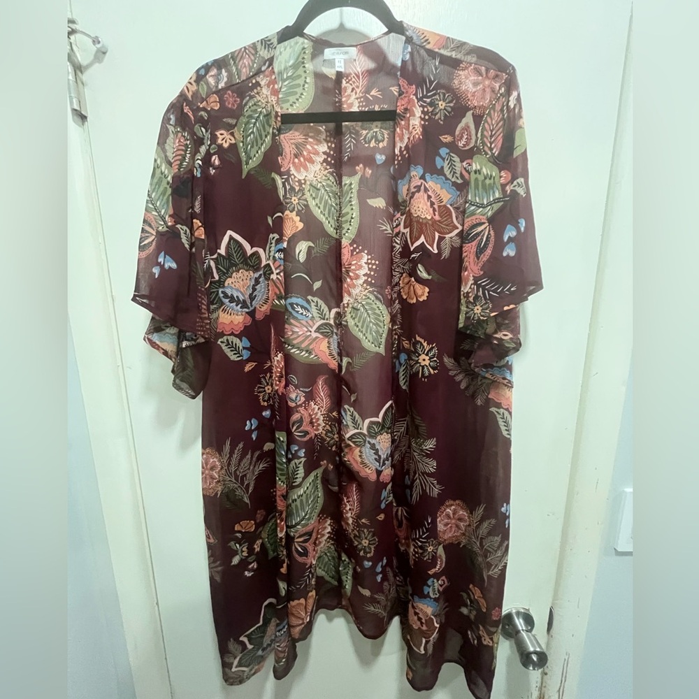 Maurices Burgundy Floral Kimono